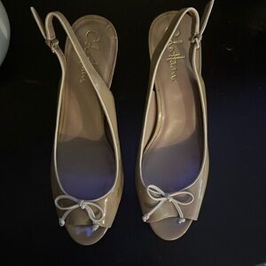 Cole Haan Nike Air Taupe Patent Leather Sling Backs